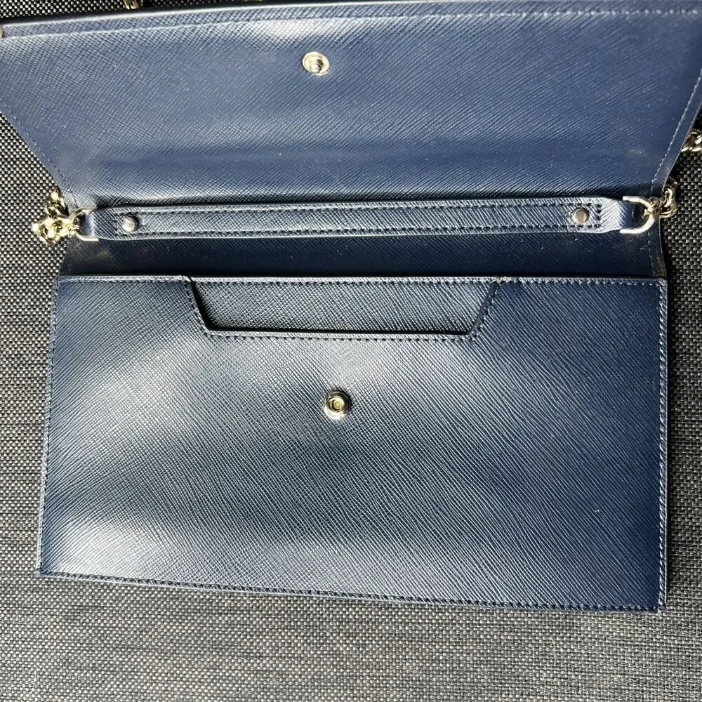 Kate Spade Willow Wallet Saffiano Leather Flap Convertible Crossbody Bag Navy